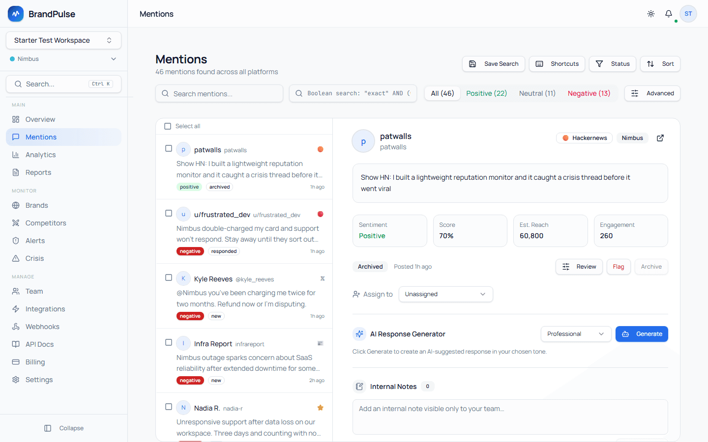 BrandPulse mention triage
